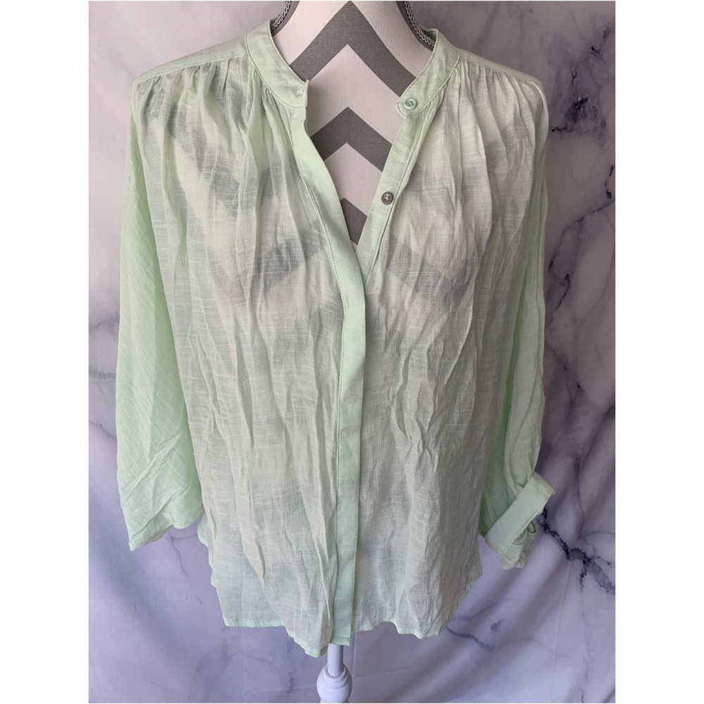 MAEVE ANTHROPOLOGIE mint green blouse L